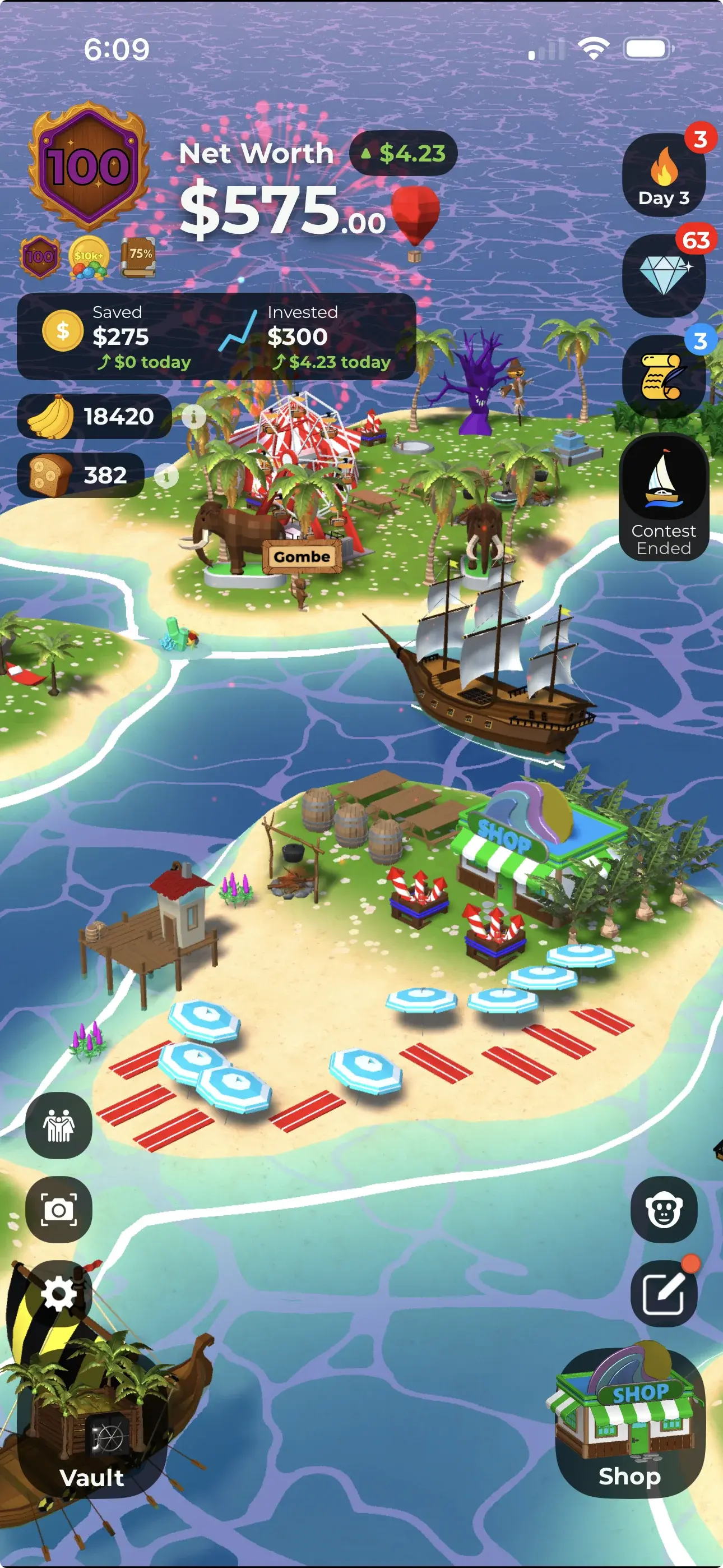 Cove app showing a beautiful island