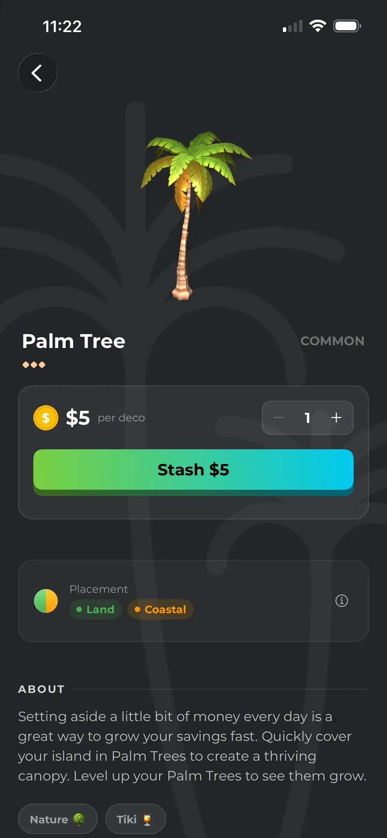Stash page showing emergency savings