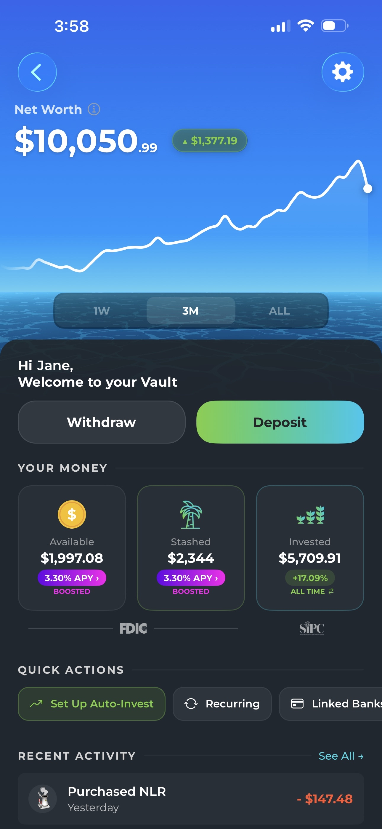 Vault showing portfolio overview and net worth